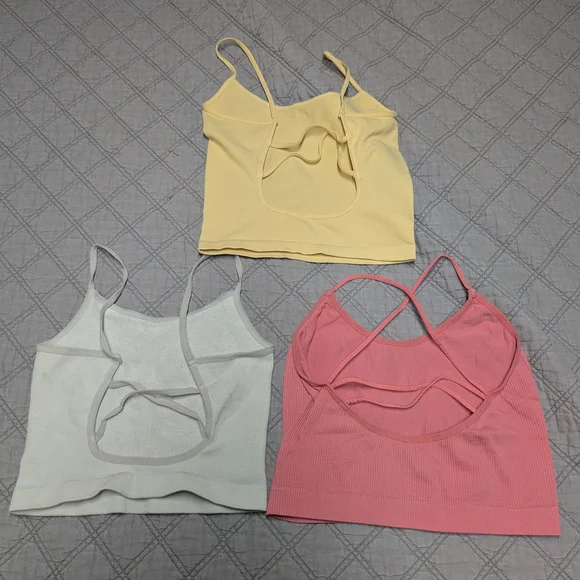 Yellow and Gray Fitted Crop Camisoles - Picture 2 of 2